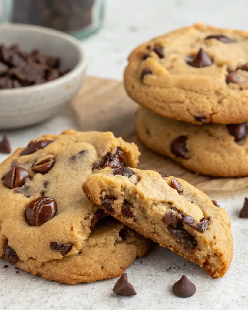 Soft chocolate chip cookies with gooey melted chocolate chips and bite taken out