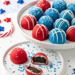 Inside view of a red Oreo ball revealing the creamy Oreo filling.
