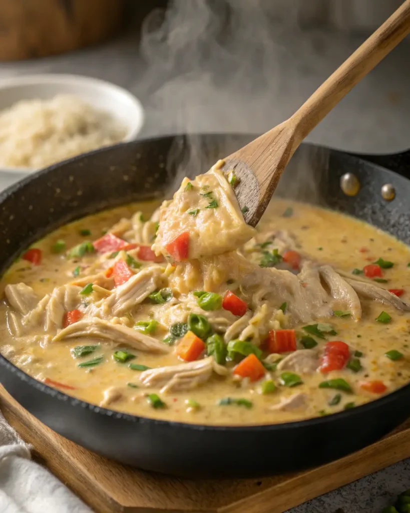 Bowls of shredded chicken, carrots, peas, biscuits, and cheese