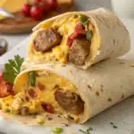 Sausage egg cheese breakfast wraps with peppers and herbs