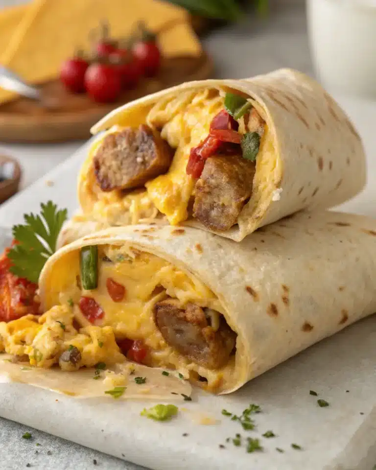 Sausage egg cheese breakfast wraps with peppers and herbs