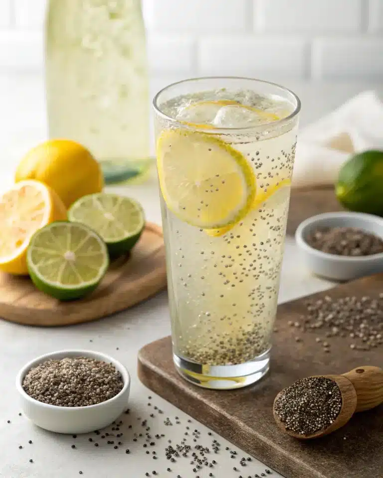 Chia seed water with lemon and lime, rich in fiber and hydrating benefits