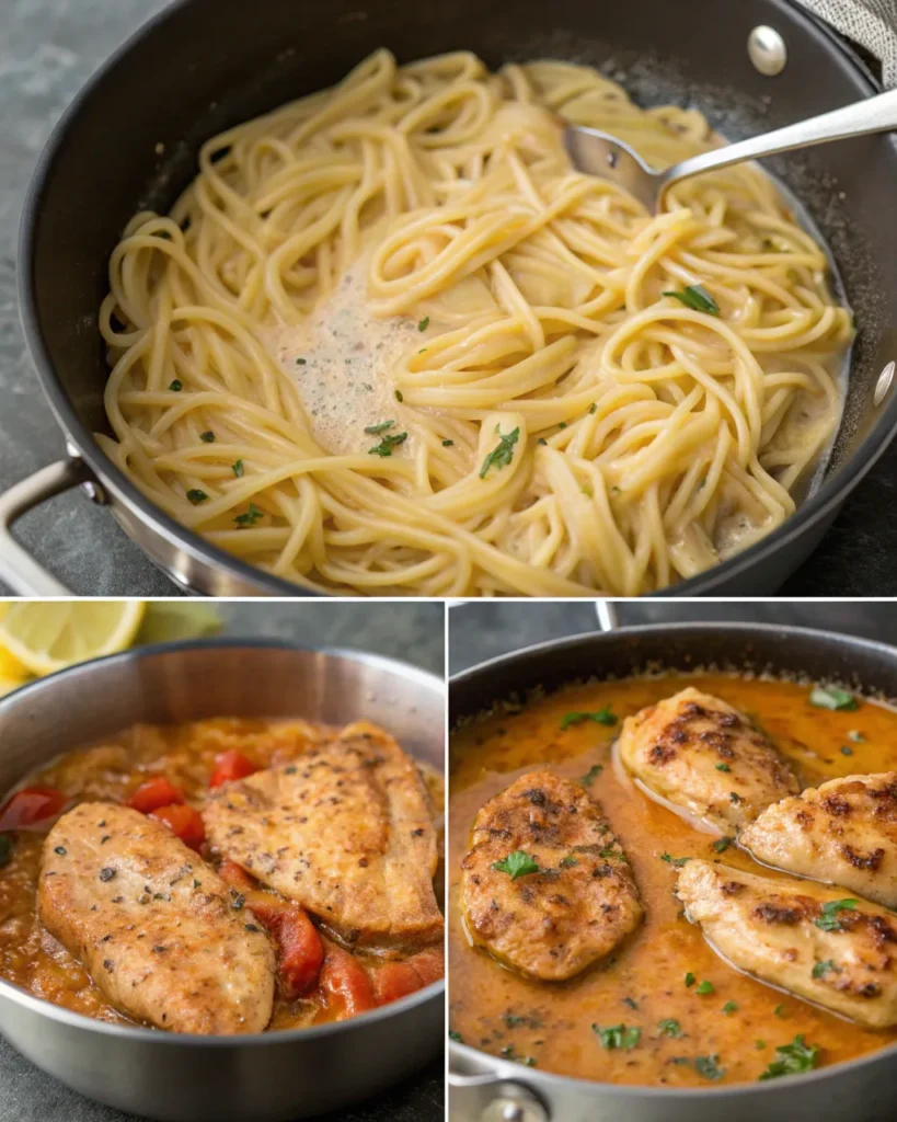 Cooking steps for cowboy butter chicken linguine with creamy pasta and seared chicken in sauce