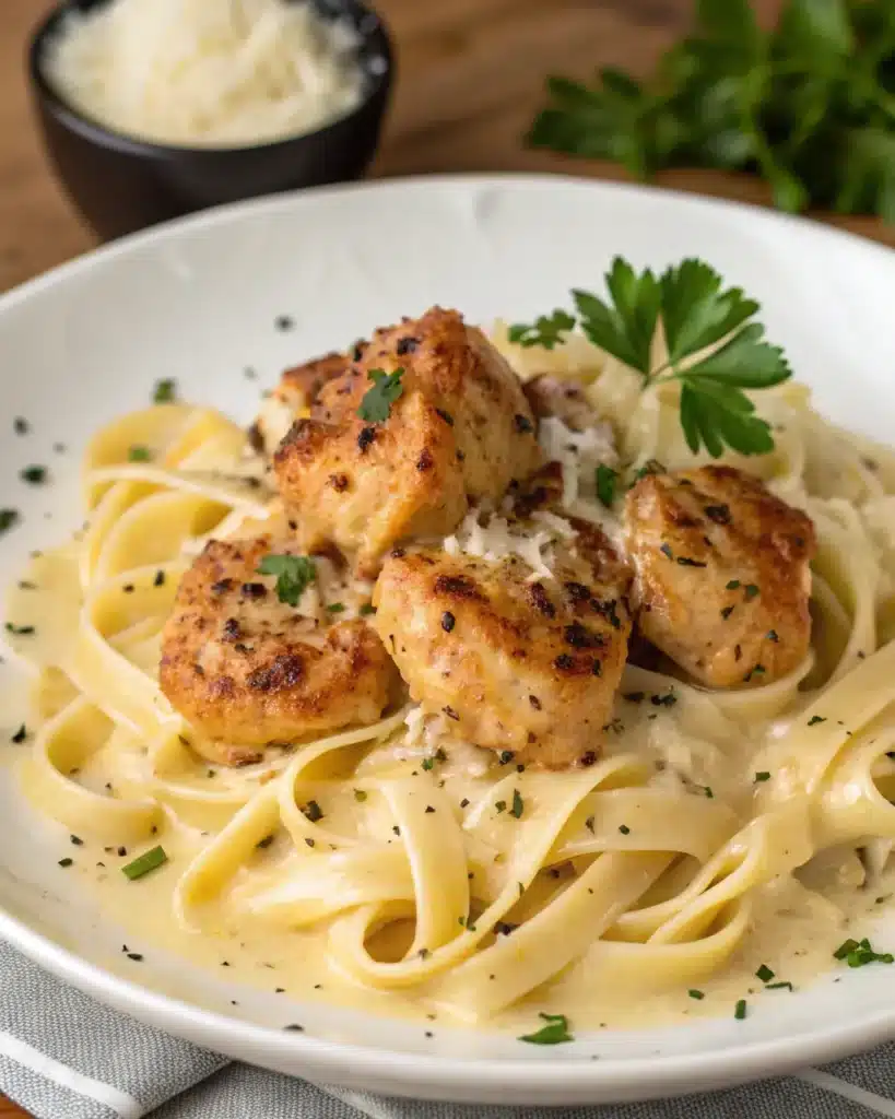 Garlic Butter Chicken Bites with Creamy Parmesan Pasta