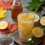 Chia seed water with citrus and maple syrup served with lime garnish