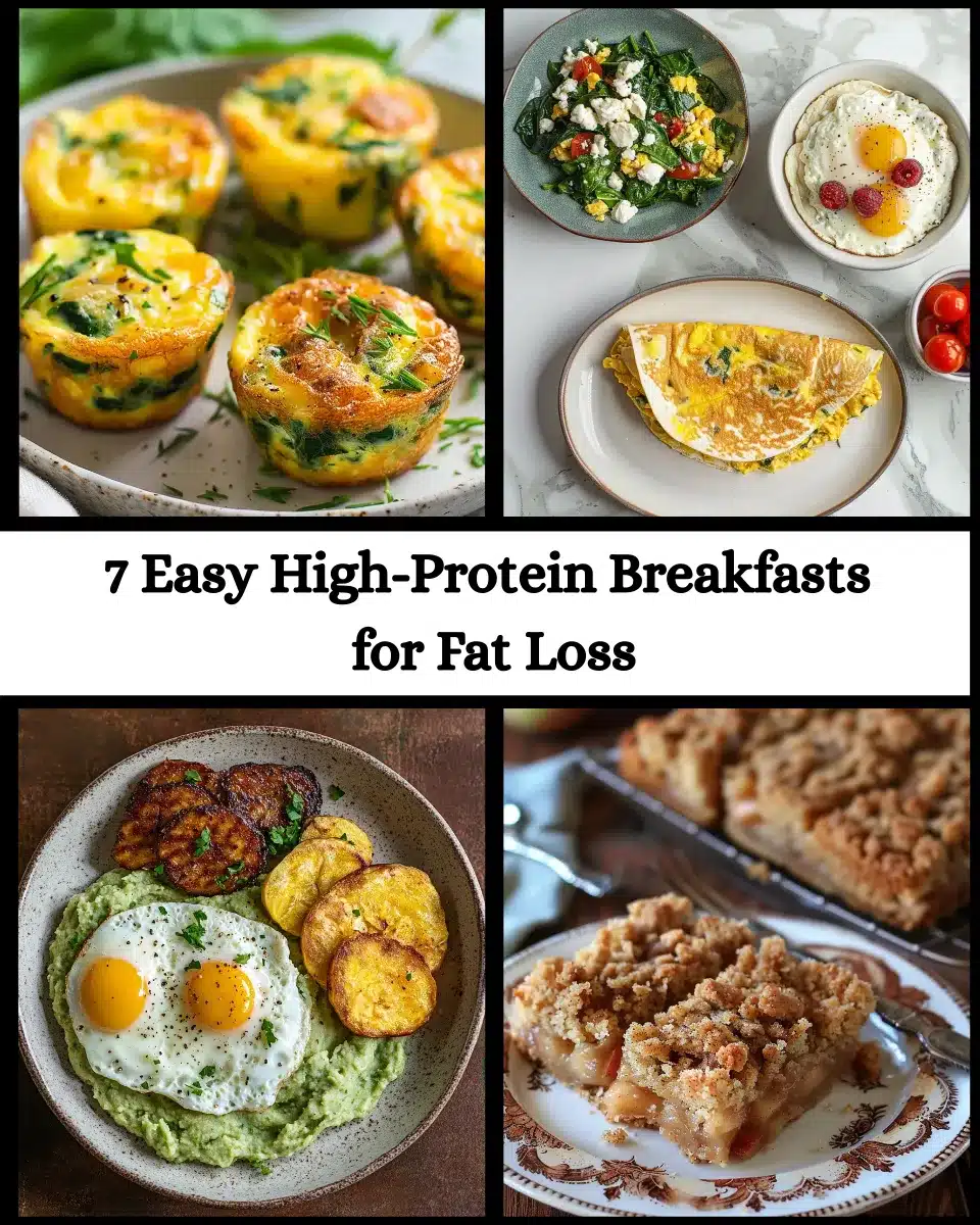high-protein breakfasts including egg bites, omelets, plantains with eggs, and egg burrito