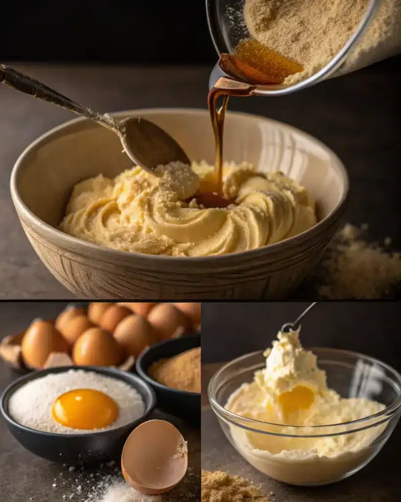 "Mix the butter, sugars, egg, and vanilla together for the chocolate chip cookie recipe.
