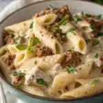 Protein-packed pasta skillet with ground beef and creamy sauce