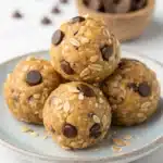 No bake chocolate chip energy balls with oats on a plate