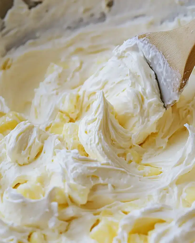 Creamy pineapple filling with whipped cream and cream cheese