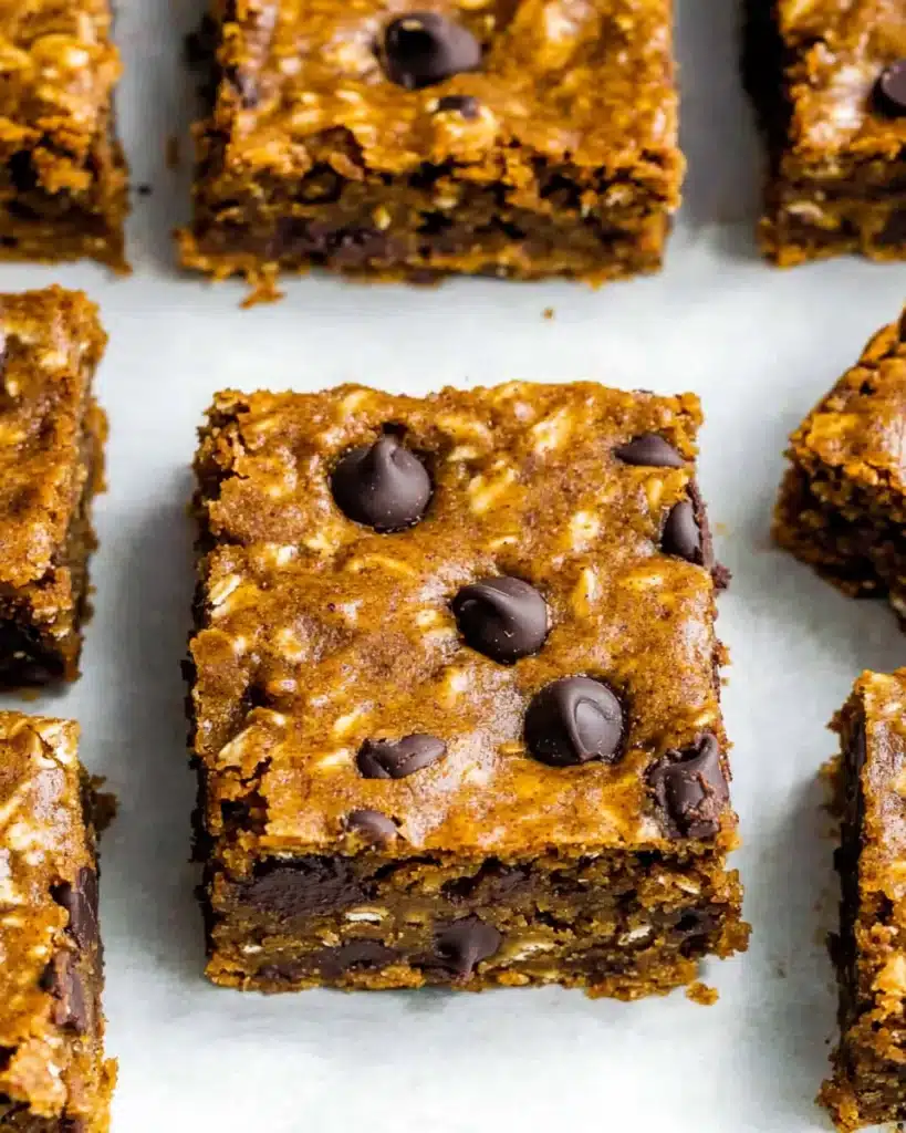 Batch of pumpkin oatmeal bars on parchment paper