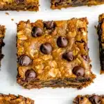 Healthy pumpkin oatmeal bar with chocolate chips and oats