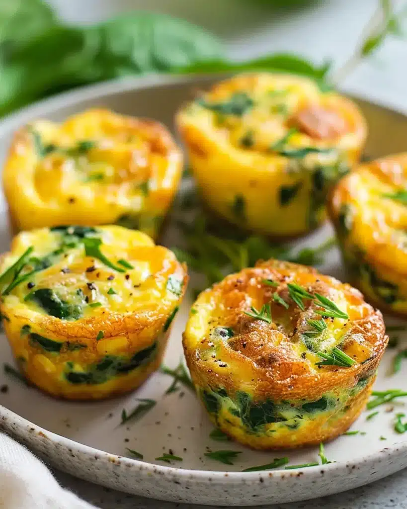Baked spinach and cottage cheese egg bites on a plate
