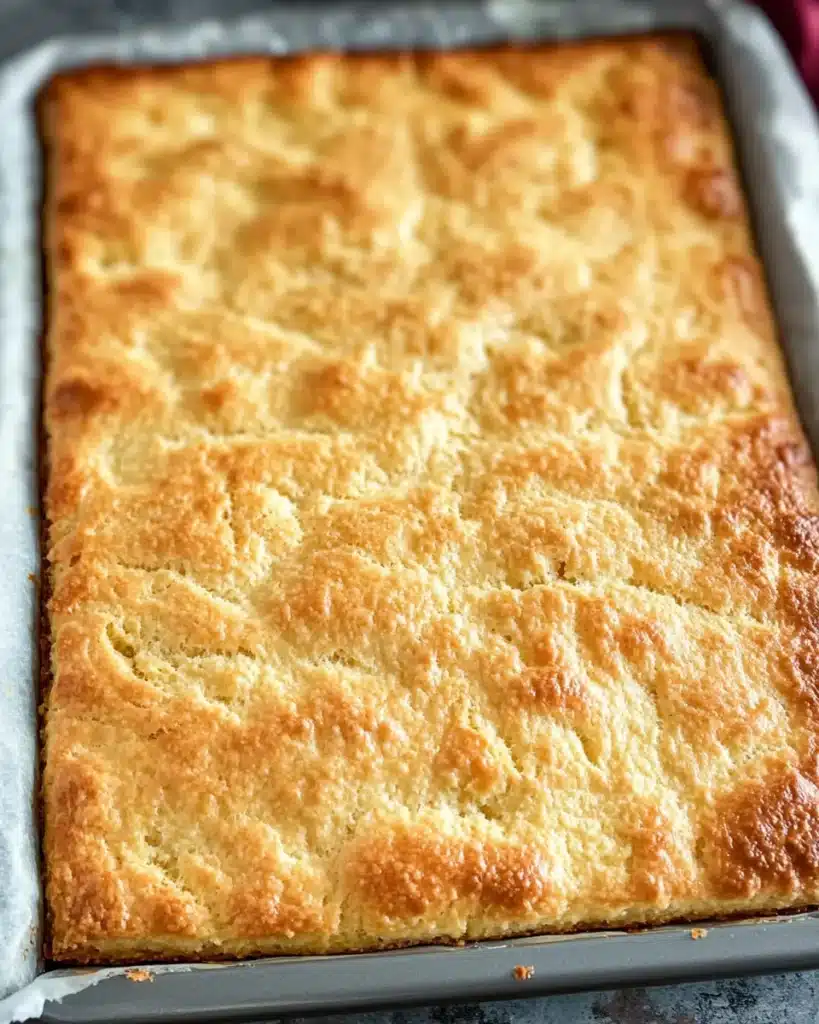 Golden baked sheet pan shortcake base ready for topping