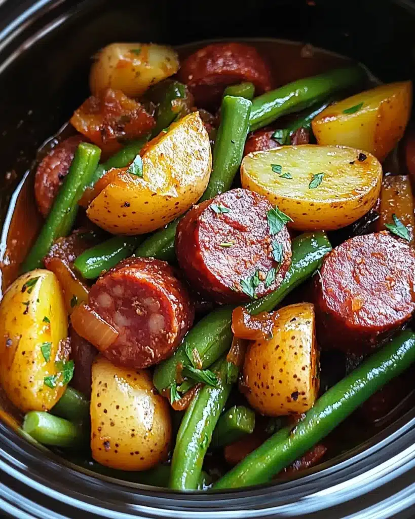 Crockpot kielbasa and green beans
