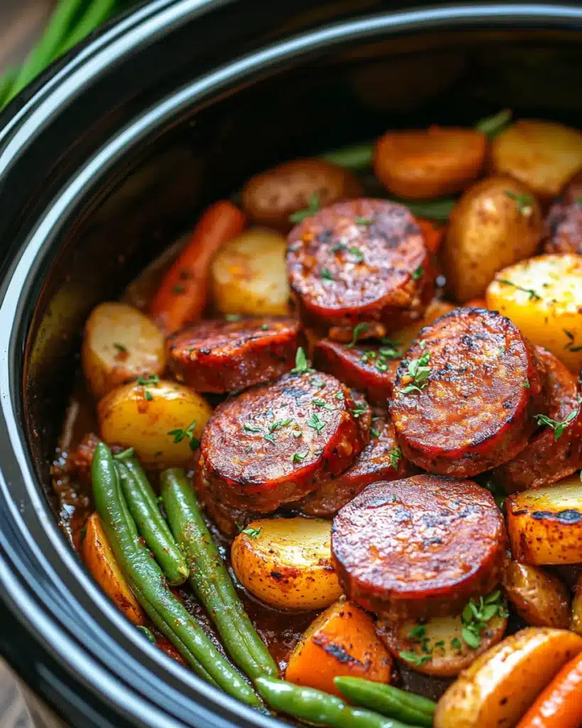 Crockpot kielbasa and green beans