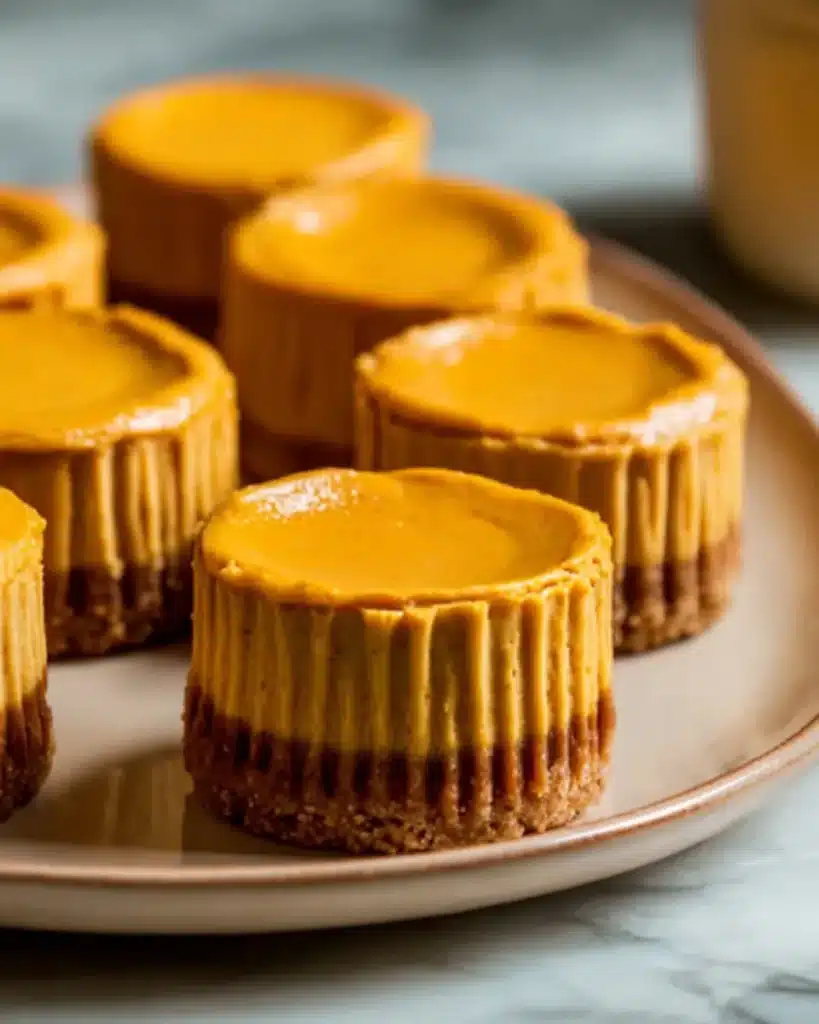 Creamy mini pumpkin cheesecake with caramel topping