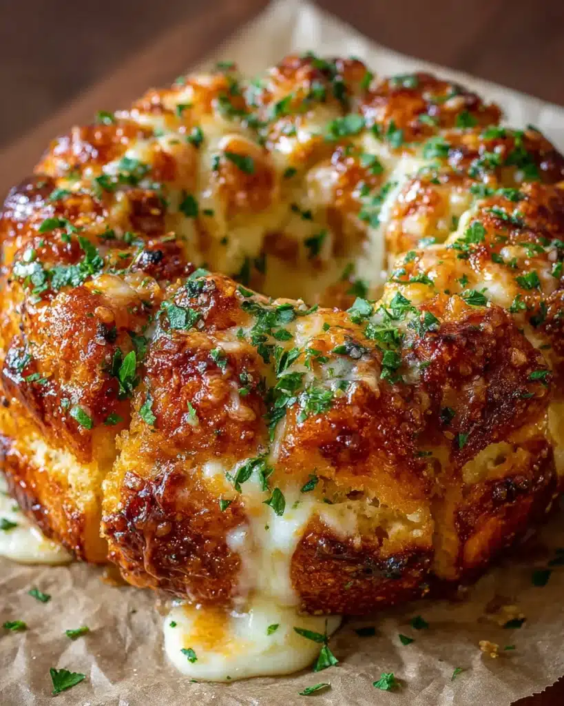 Golden chicken Alfredo monkey bread with melted cheese and parsley