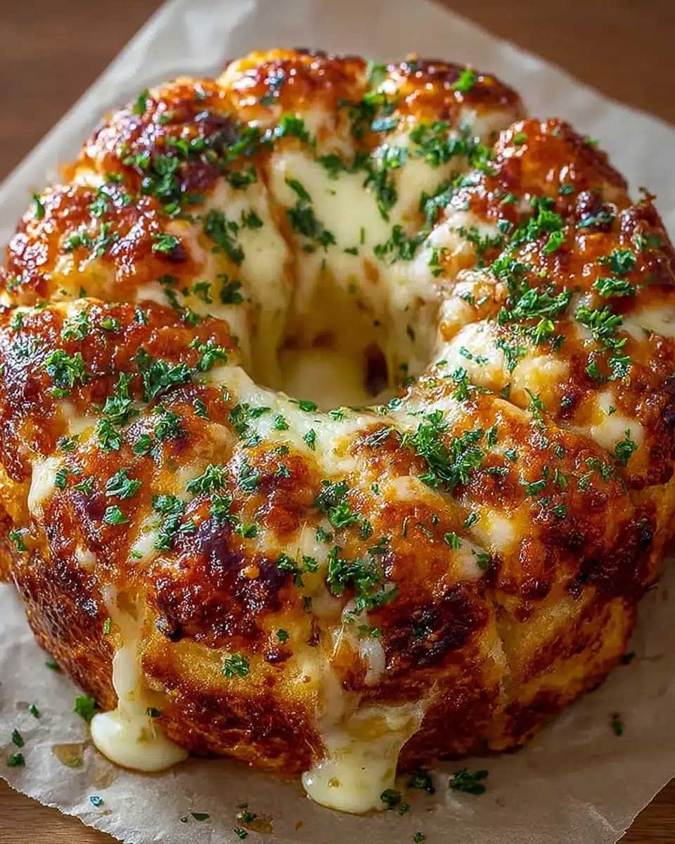 Bundt-style chicken Alfredo monkey bread with melted mozzarella