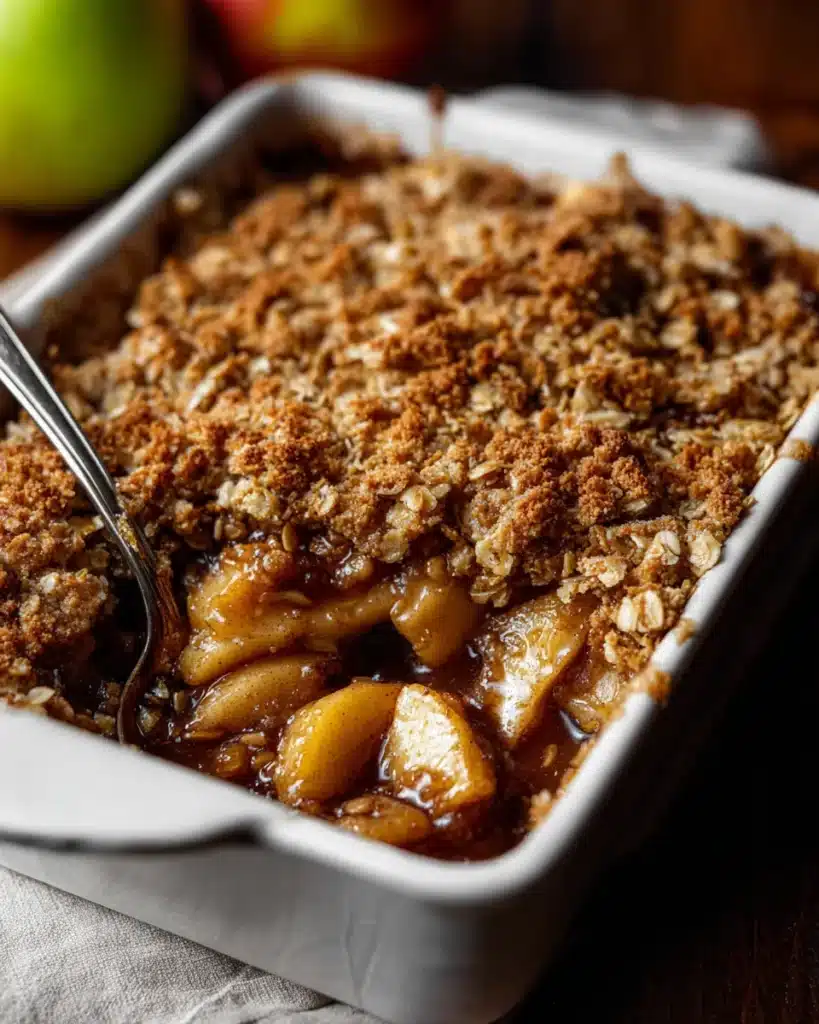 Pioneer Woman apple crisp with golden oat topping and cinnamon apples