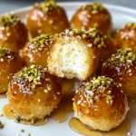 Honey-drizzled ricotta pistachio bites with creamy filling and chopped nuts
