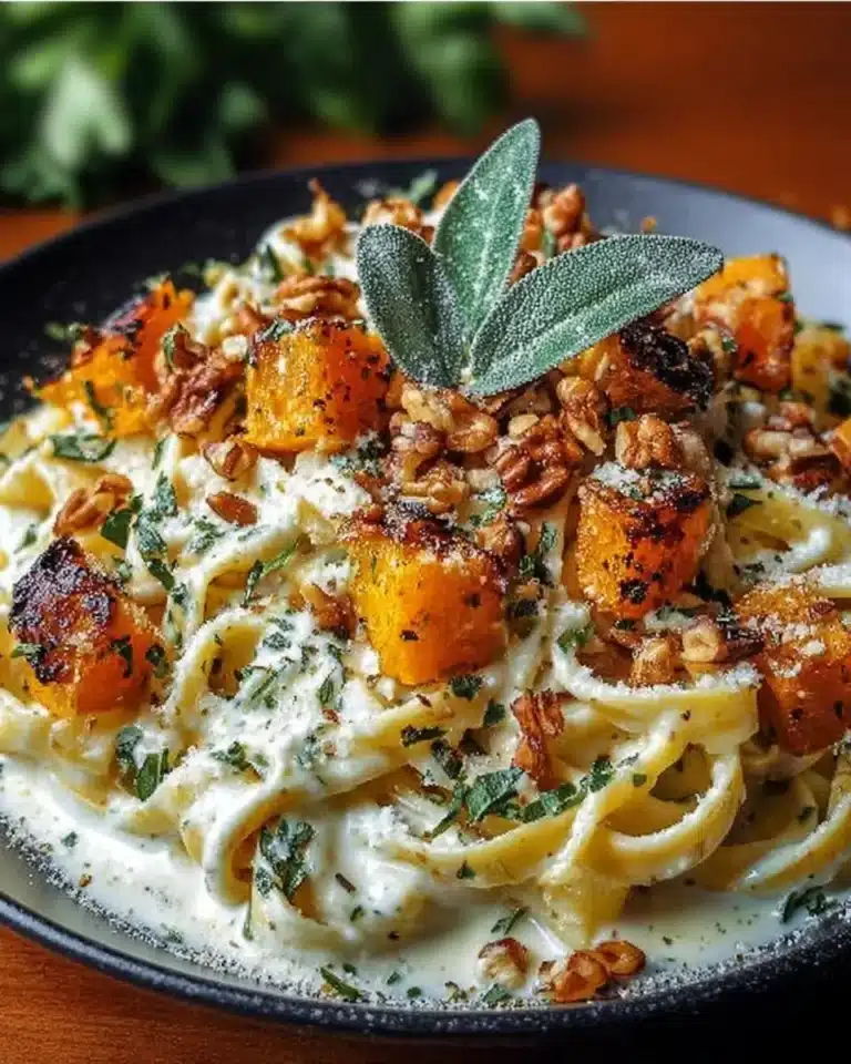 Creamy butternut squash and sage pasta with toasted walnuts