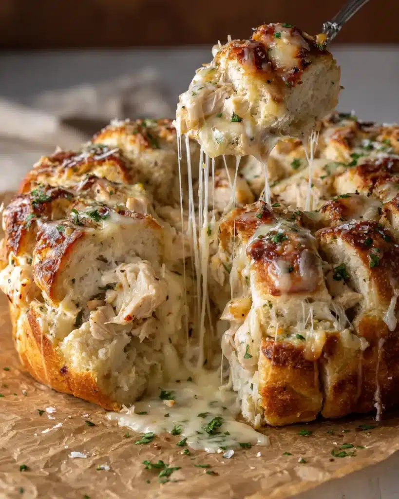 Pull-apart chicken Alfredo monkey bread with gooey cheese stretch