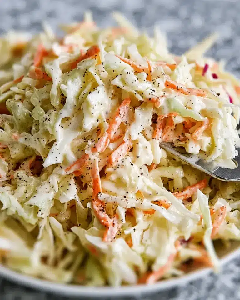 Creamy KFC-style coleslaw with shredded cabbage and carrots in tangy dressing