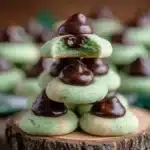 Green mint cream cheese cookies topped with smooth chocolate ganache.