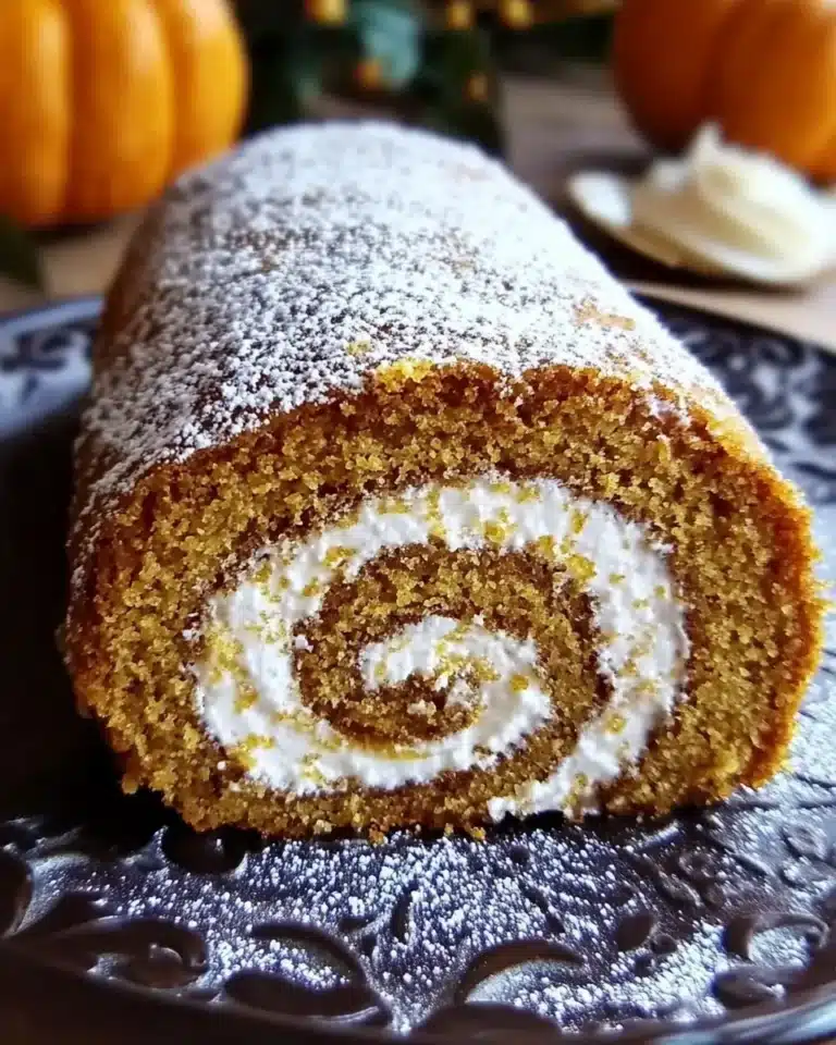 Close-up of honey pumpkin roll with creamy swirl filling