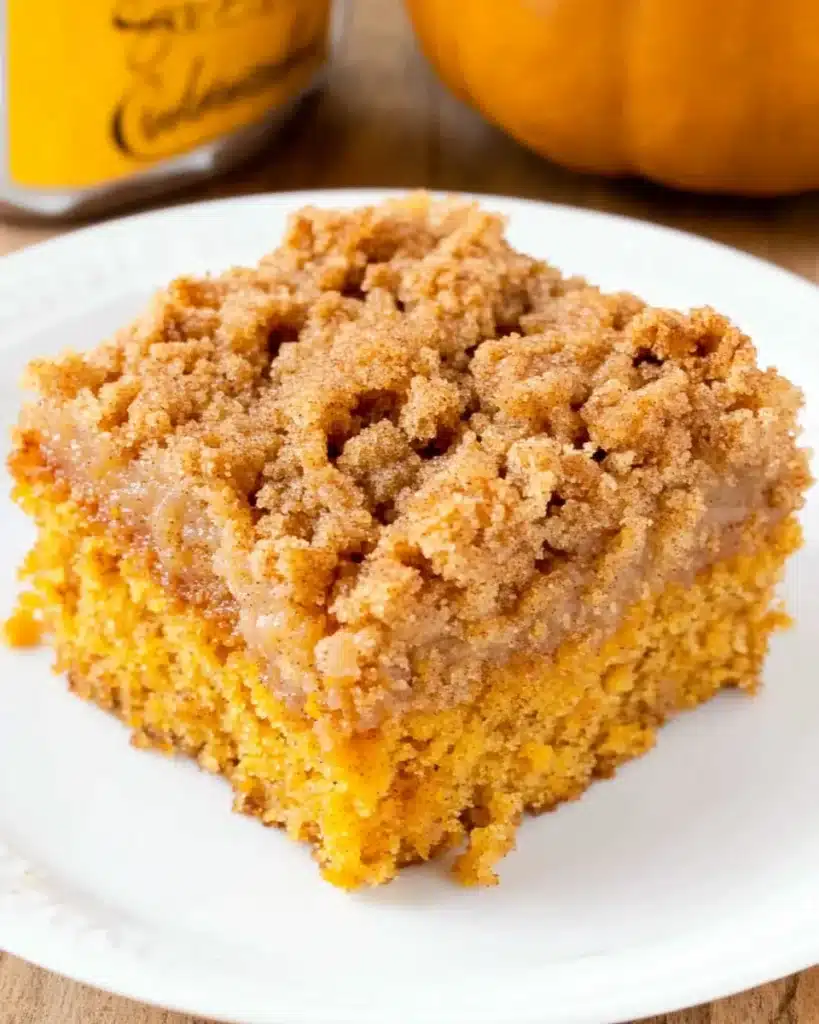 Autumn pumpkin crumb cake with golden streusel topping