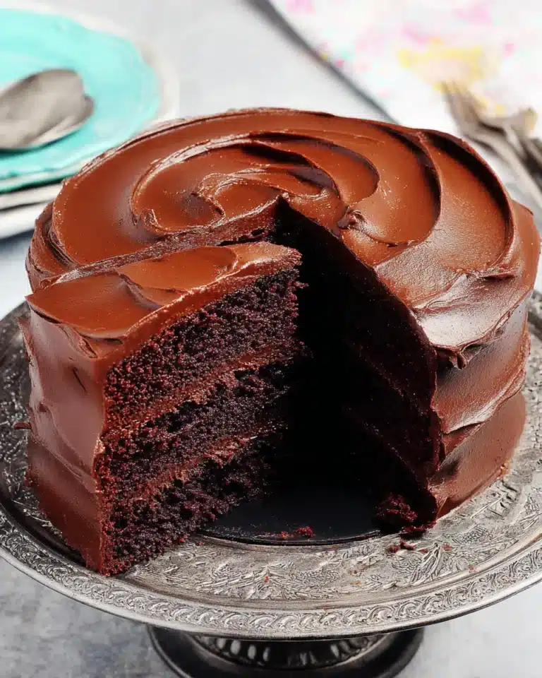 Moist three-layer chocolate cake with rich sour cream chocolate frosting