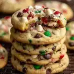 Stack of Winter Wonderland chocolate chip cookies with peppermint