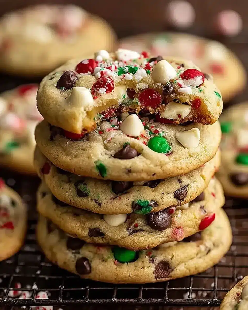 Stack of Winter Wonderland chocolate chip cookies with peppermint