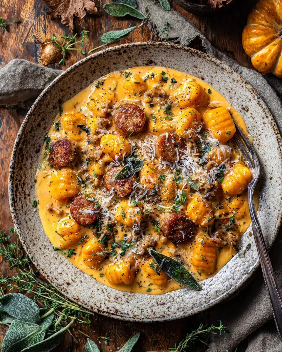 Creamy butternut squash gnocchi with Italian sausage and Parmesan