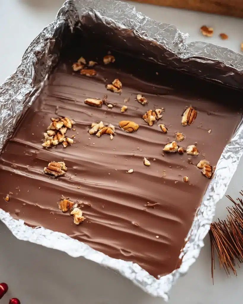 Classic Christmas Toffee with chocolate covering and a pecan topping.