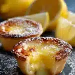 Mini Baby Lemon Impossible Pies with powdered sugar and creamy lemon filling
