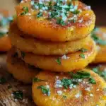Crispy parmesan polenta rounds topped with sea salt and herbs