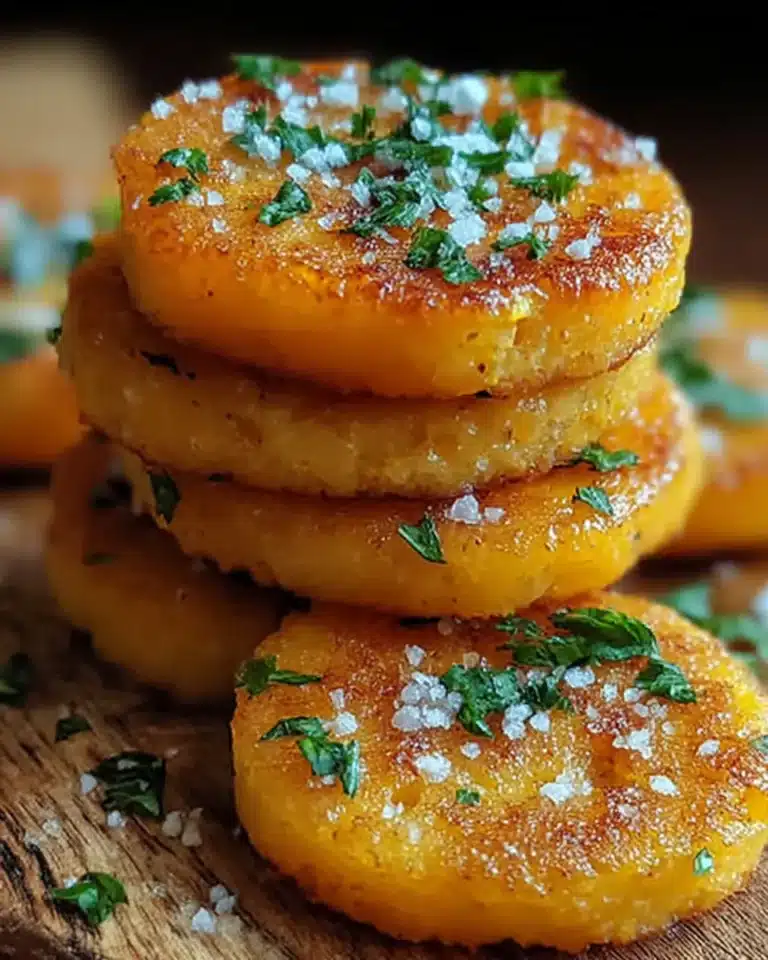 Crispy parmesan polenta rounds topped with sea salt and herbs