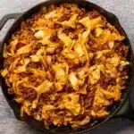 Ground beef and cabbage skillet cooked in tomato sauce
