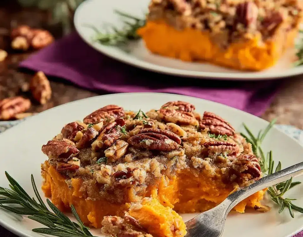 Classic Sweet Potato Casserole with Pecan Streusel Homemade sweet potato casserole topped with toasted pecans